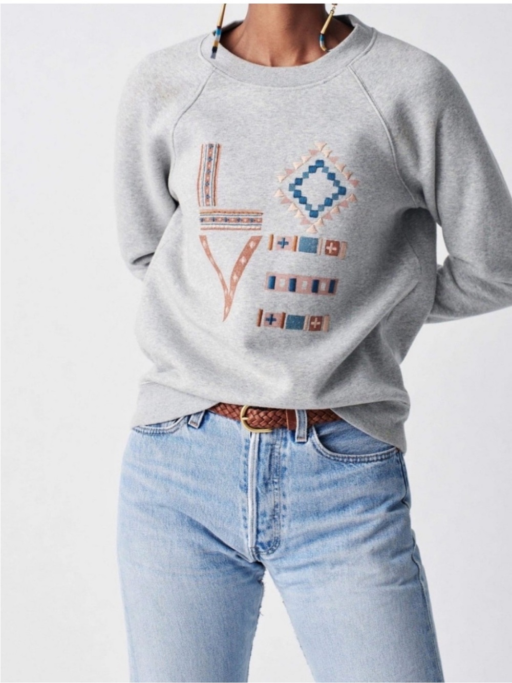 Faherty Gray Crewneck Love Sweatshirt Rainbow Southwest fall native large